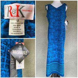 R&K Blue Print Shift Midi Dress NWT size 12